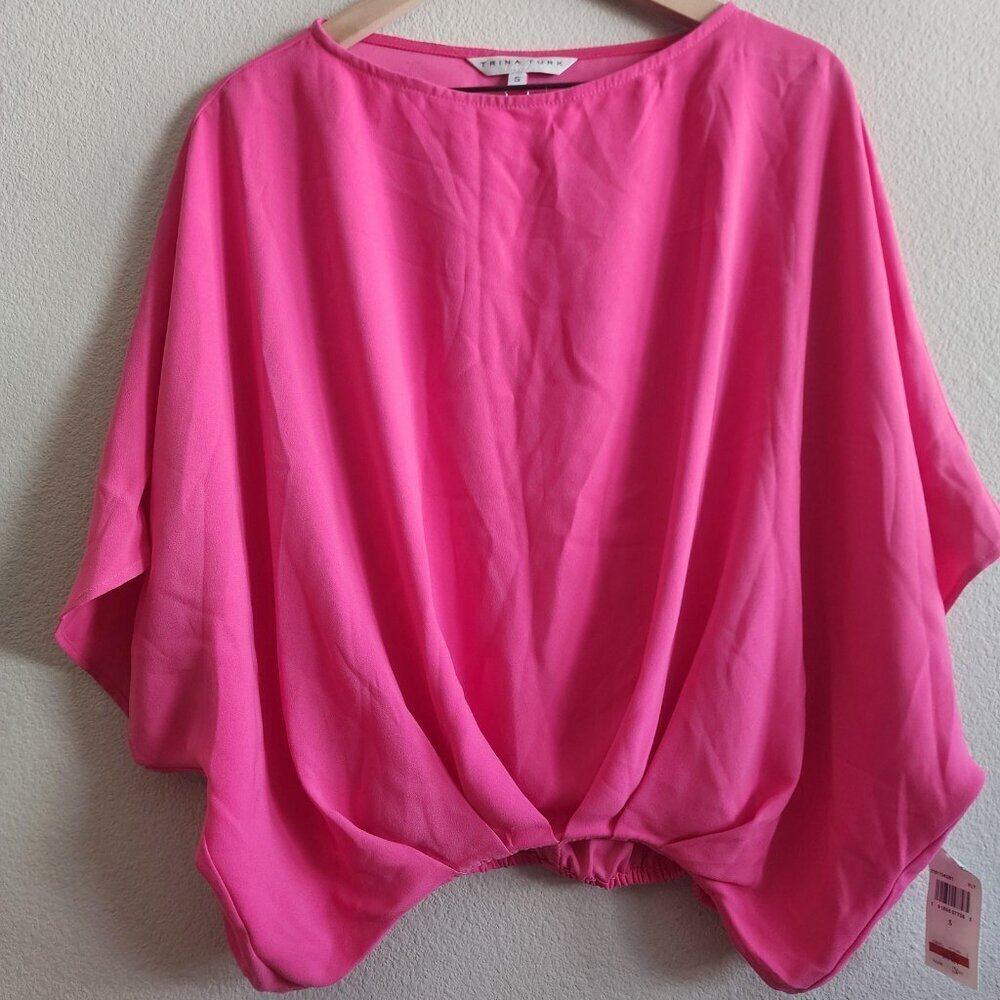 Trina Turk Blouse Womens Small Draped Batwing Sleeve Top Made in California New